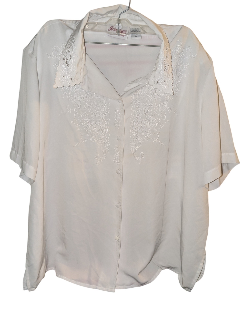 Joanna Plus White Embroidered Short Sleeve Blouse Size 2X